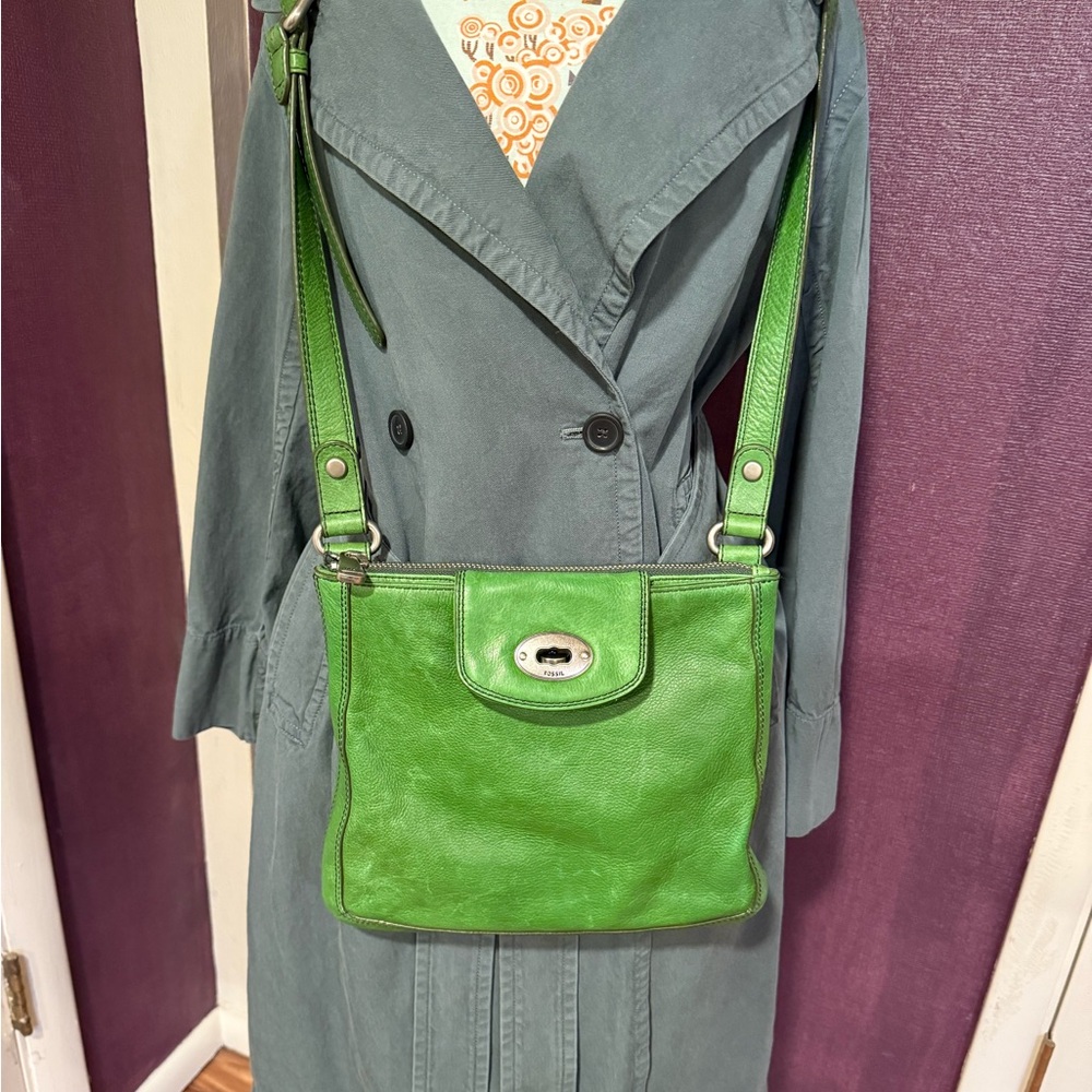 Fossil Green Leather Shoulder Bag